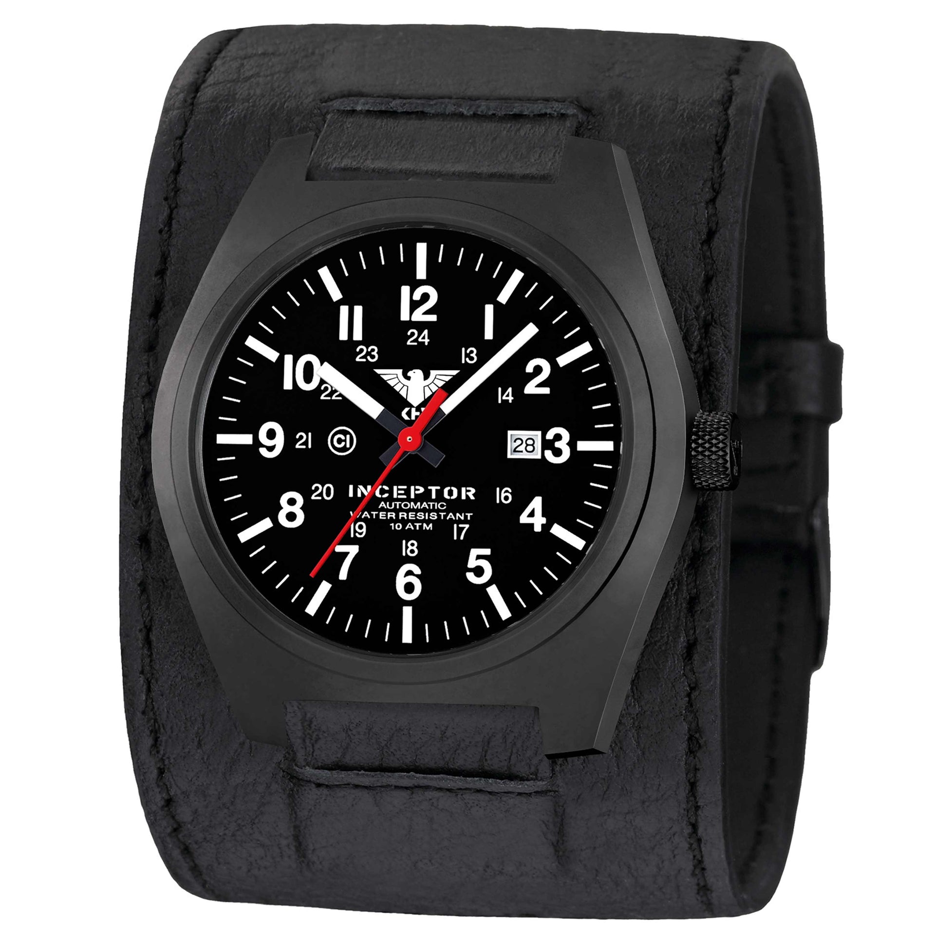 Watch Inceptor Black Steel Automatic Leather Strap