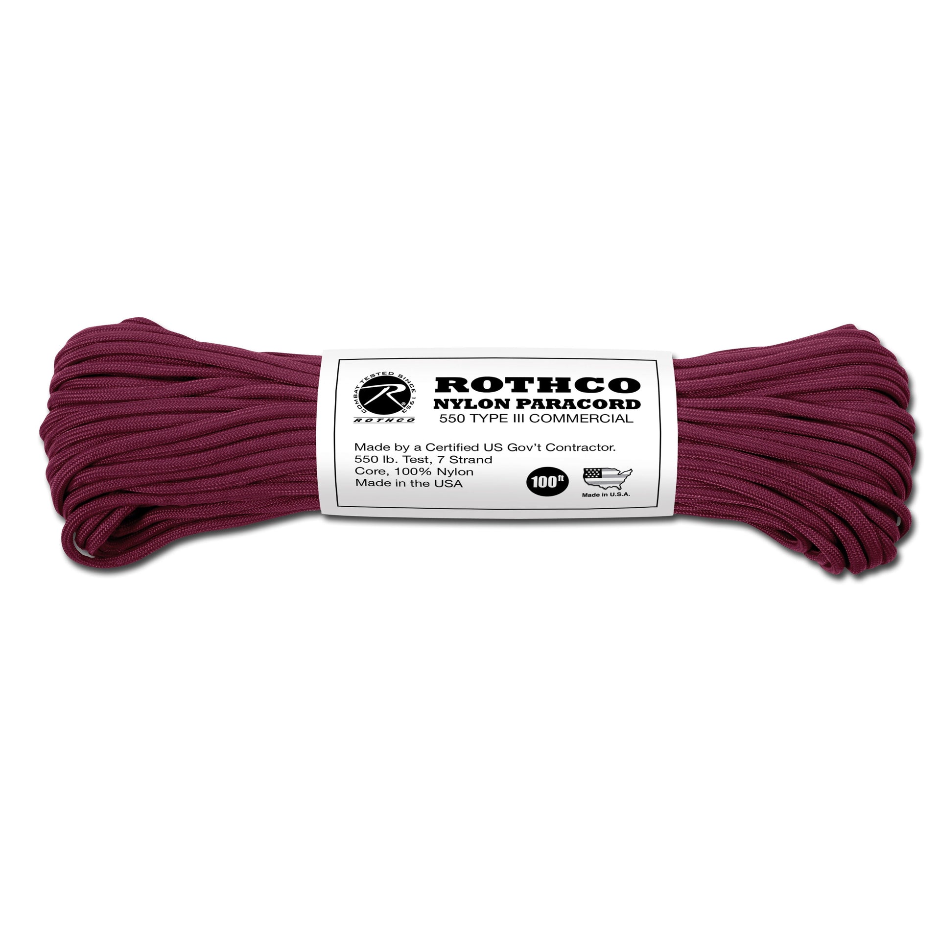 parachute line Type III 550 lb burgundy 100 ft,