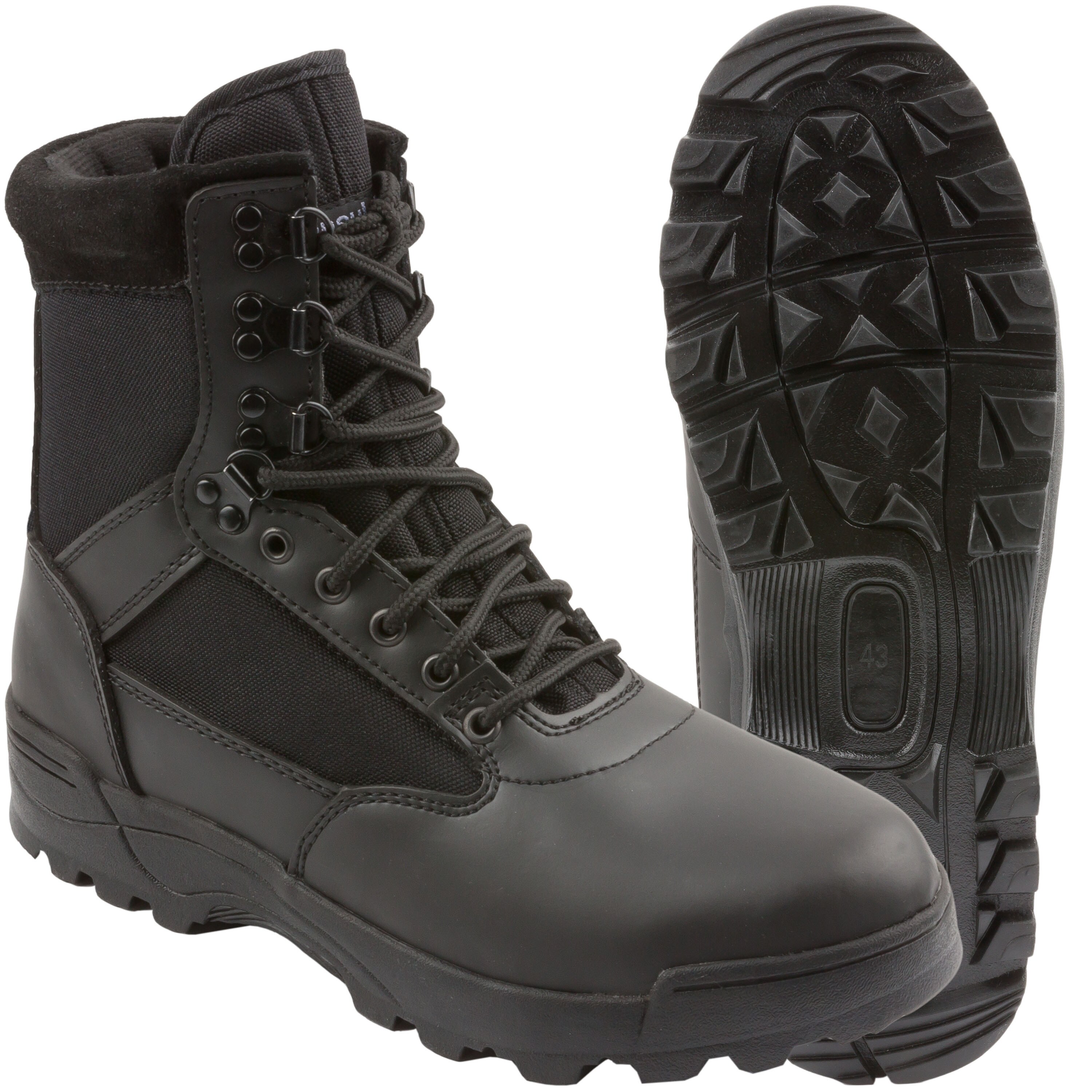 black tactical boots with zipper