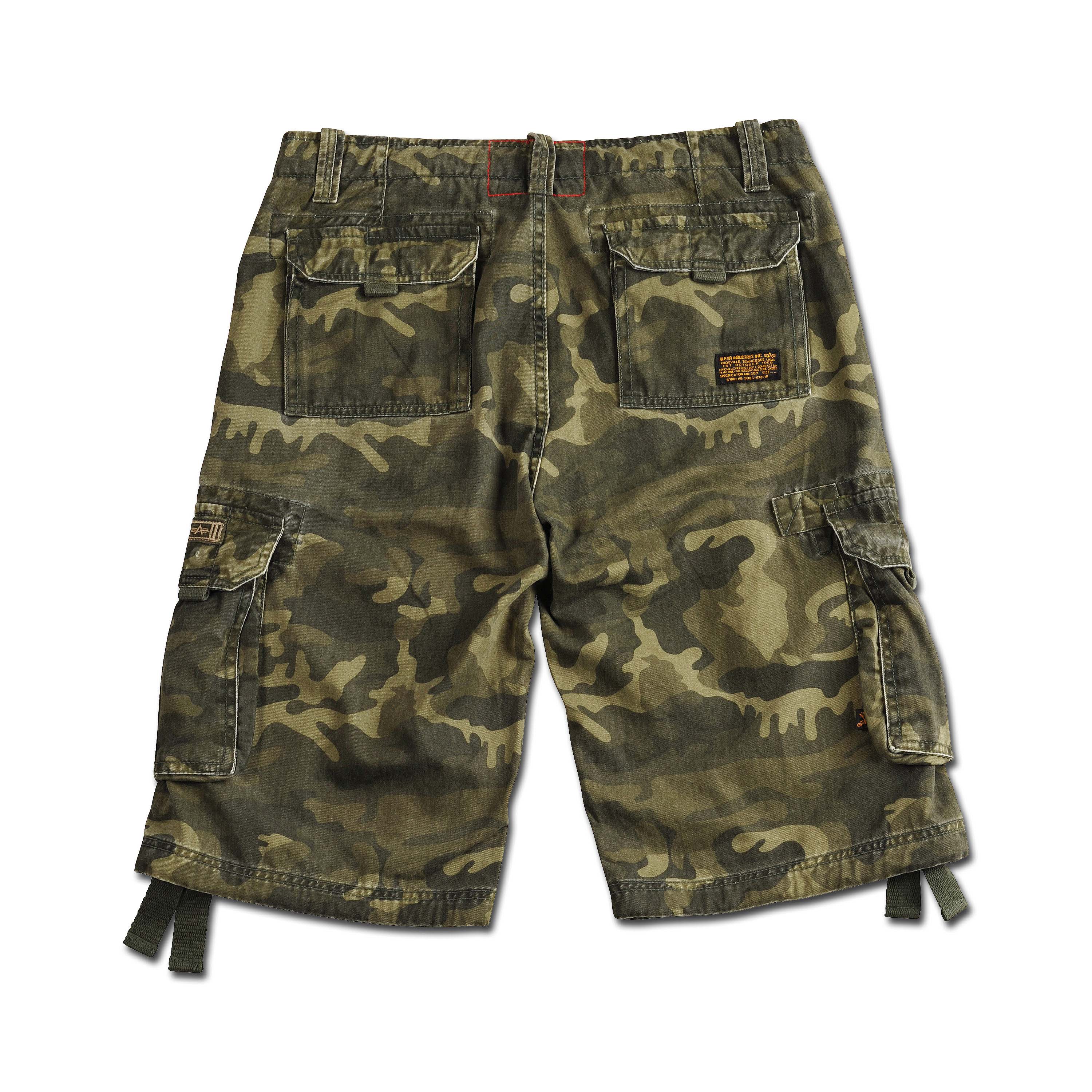 Purchase the Alpha Industries Jet Shorts olive camo by ASMC
